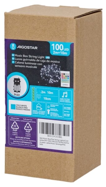 Aigostar - LED dimmabil ghirlandă de Crăciun pentru exterior cu senzor 100xLED/3xAA 12m alb cald + telecomandă