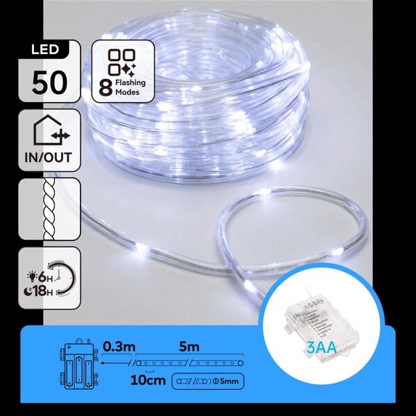 Aigostar-LED Ghirlandă luminoasă de exterior pentru Crăciun 50xLED/8 funcții 3xAA 5,3m IP44 alb rece