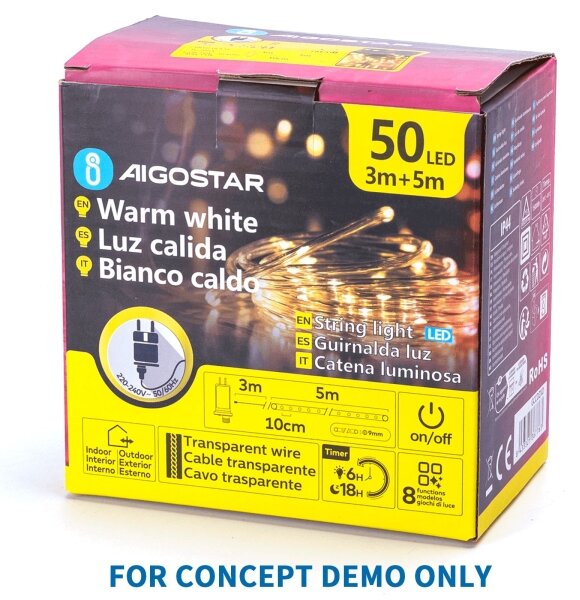 Aigostar - Ghirlandă LED de exterior pentru Crăciun 200xLED/8 funcții 3xAA 5x2m IP44 alb cald