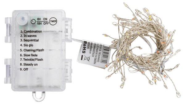 Aigostar - Instalație luminoasă de Crăciun LED pentru exterior, 100 LED-uri/8 funcții, 3xAA, 3,3 m, IP44, multicoloră