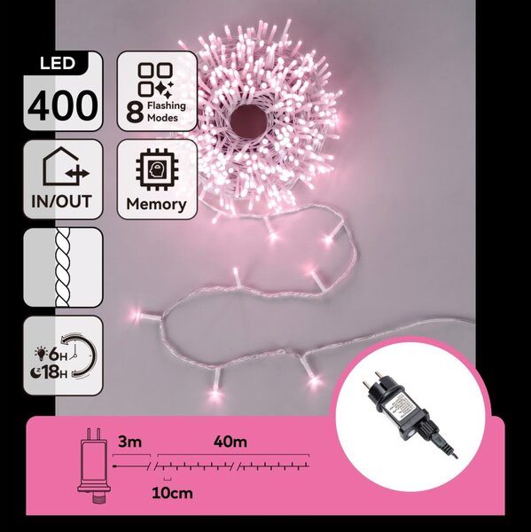 Aigostar - Ghirlandă de Crăciun LED pentru exterior 400xLED/8 funcții 43m IP44 roz