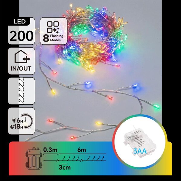 Aigostar - LED Ghirlandă de Crăciun pentru exterior 200xLED/8 funcții 3xAA 6,3m IP44 multicolor