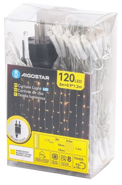 Aigostar - Ghirlandă LED de exterior pentru Crăciun 120xLED/8 funcții 3,9x1,2m IP44 alb cald