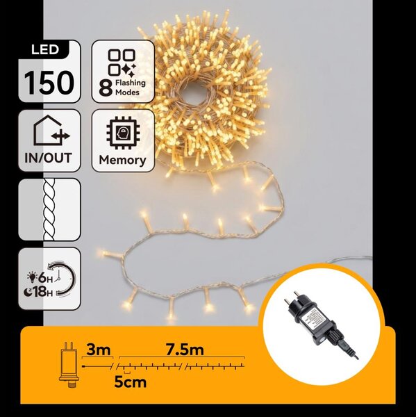 Aigostar - LED ghirlandă de Crăciun pentru exterior 150xLED/8 funcții 10,3m IP44 alb cald