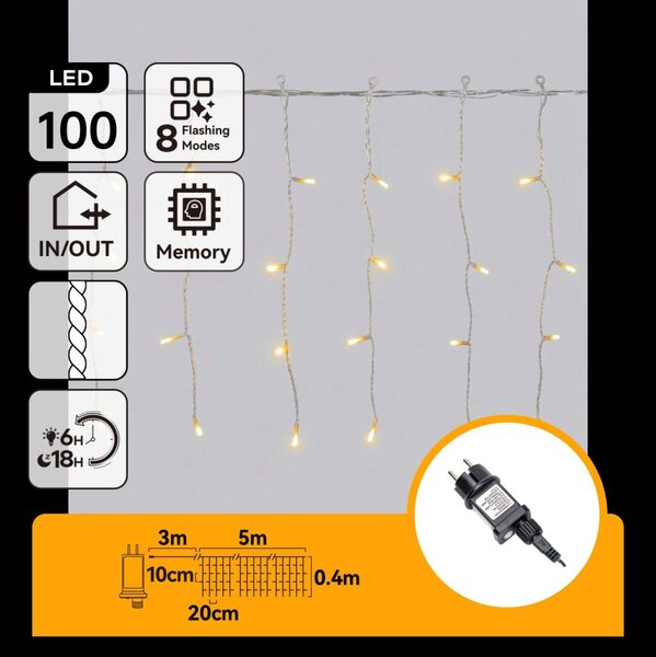 Aigostar - LED Ghirlandă de exterior pentru Crăciun 100xLED/8 funcții 8x0,4m IP44 alb cald