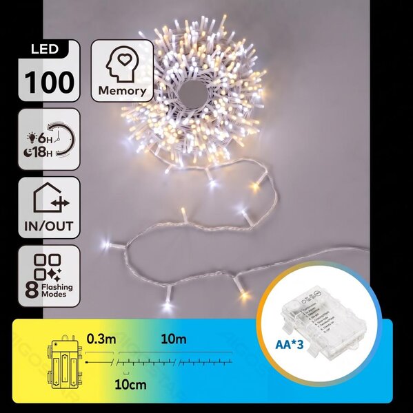 Aigostar - LED Ghirlandă de Crăciun pentru exterior 100xLED/8 funcții 3xAA 10,3m IP44 caldă/rece
