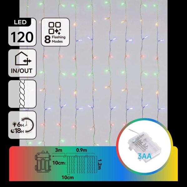 Aigostar - Ghirlandă LED de Crăciun pentru exterior 120xLED/8 funcții 3xAA 3,9x1,2m IP44 multicolor