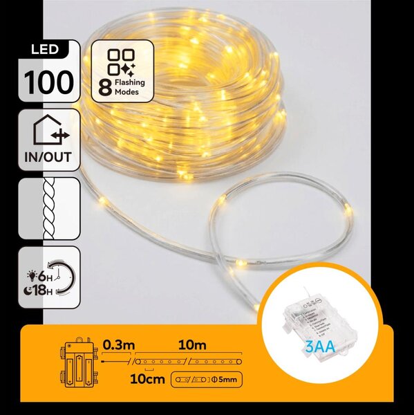 Aigostar-LED Ghirlandă de Crăciun pentru exterior 100xLED/8 funcții 3xAA 10,3m IP44 alb cald