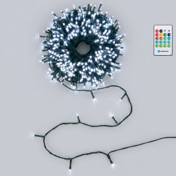Aigostar - Ghirlandă LED reglabilă pentru exterior, de Crăciun, cu senzor, 100 x LED / 3 x AA, 12 m, alb rece, cu telecomandă