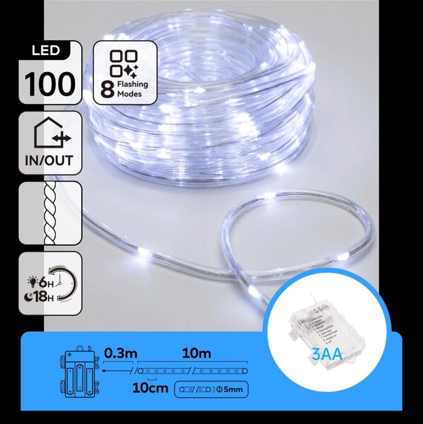Aigostar - ghirlandă LED de exterior pentru Crăciun 100xLED/8 funcții 3xAA 10,3m IP44 alb rece