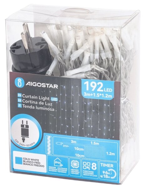 Aigostar-LED Ghirlandă de Crăciun pentru exterior 192xLED/8 funcții 4,5x1,2m IP44 alb rece