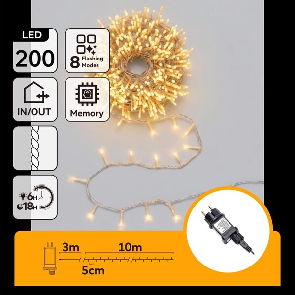 Aigostar - LED Ghirlandă de Crăciun pentru exterior 200xLED/8 funcții 13m IP44 alb cald