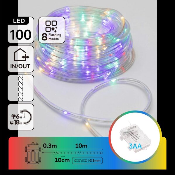 Aigostar-LED Instalație de Crăciun pentru exterior 100xLED/8 funcții 3xAA 10,3m IP44 multicolor