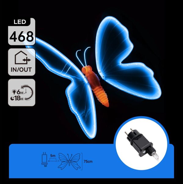 Aigostar - Decorațiune LED pentru exterior 468xLED 75 cm IP44 fluture/albastru