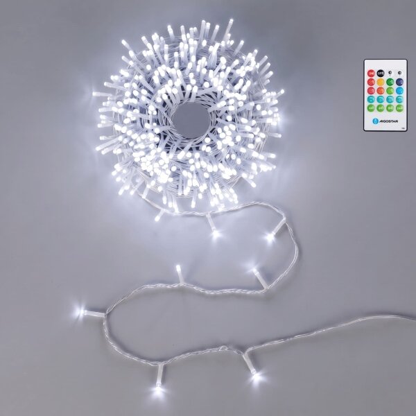 Aigostar - Ghirlandă LED reglabilă de exterior cu senzor, 100xLED/3xAA, 12 m, alb rece + telecomandă