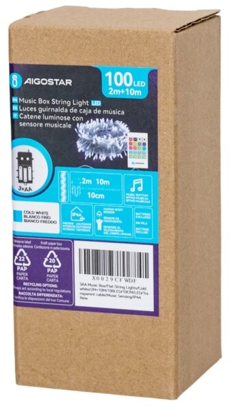 Aigostar - Ghirlandă LED reglabilă de exterior cu senzor, 100xLED/3xAA, 12 m, alb rece + telecomandă