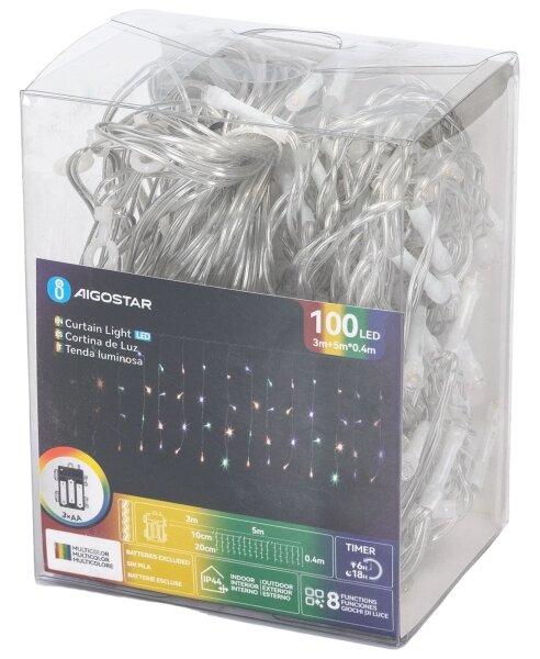 Aigostar-LED Ghirlandă luminoasă de exterior pentru Crăciun 100xLED/8 funcții 3xAA 8x0,4m IP44 multicolor