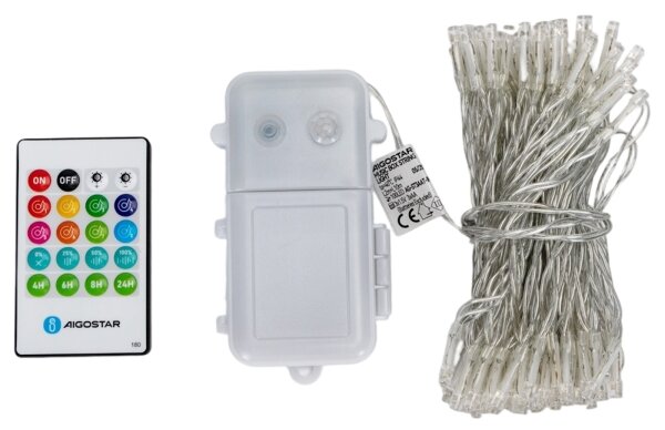Aigostar - Șir de lumini LED reglabil pentru exterior cu senzor 100xLED/3xAA 12m multicolor + telecomandă