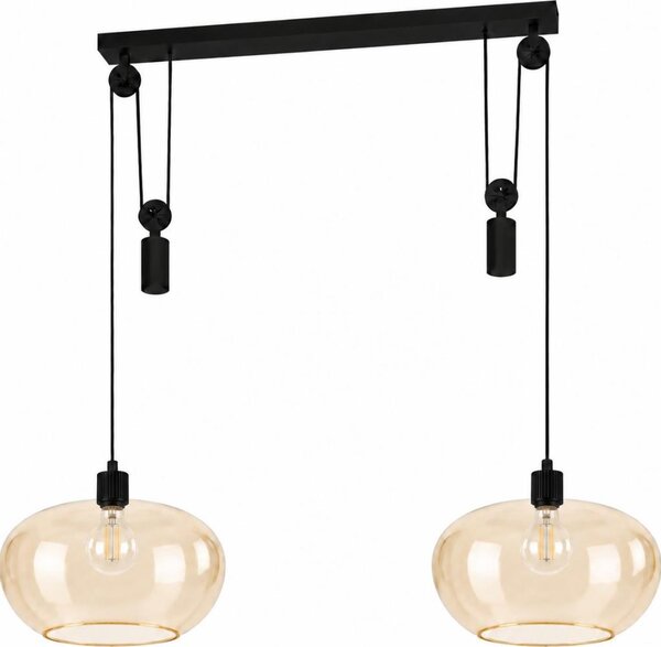 BRILAGI - Lustră LED suspendată pe cablu RETRO GLASS 2xE27/40W/230V negru/bej fumuriu