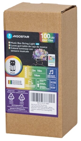 Aigostar - Șir de lumini LED reglabil pentru exterior cu senzor 100xLED/3xAA 12m multicolor + telecomandă