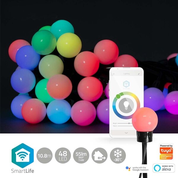 Nedis WIFILP02C48 - Șir LED RGB decorativ 48 LED, 13,8m, IP65, Wi-Fi Tuya
