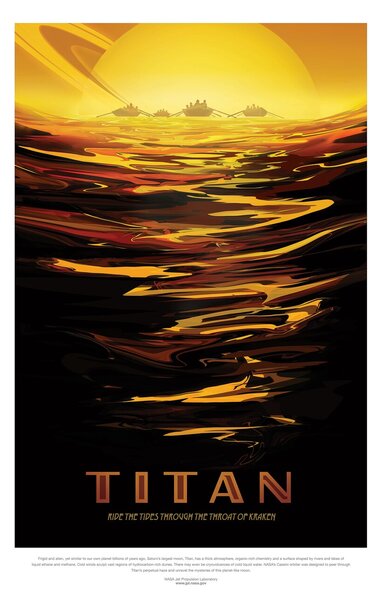 Ilustrare Titan (Retro Planet & Moon Poster) - Space Series (NASA), (26.7 x 40 cm)
