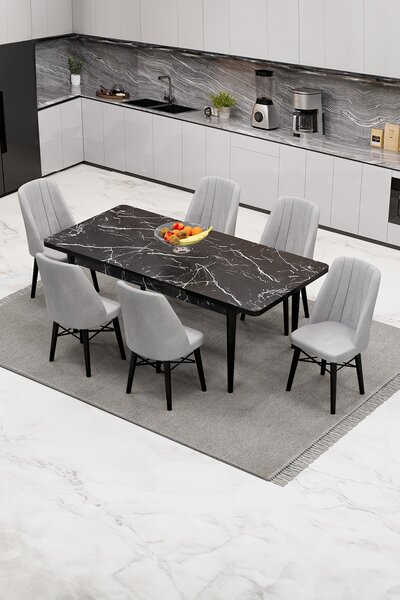 Babyface Madrid Set Masa Extensibila 80x130-170 si Scaune 6 bucati Gri