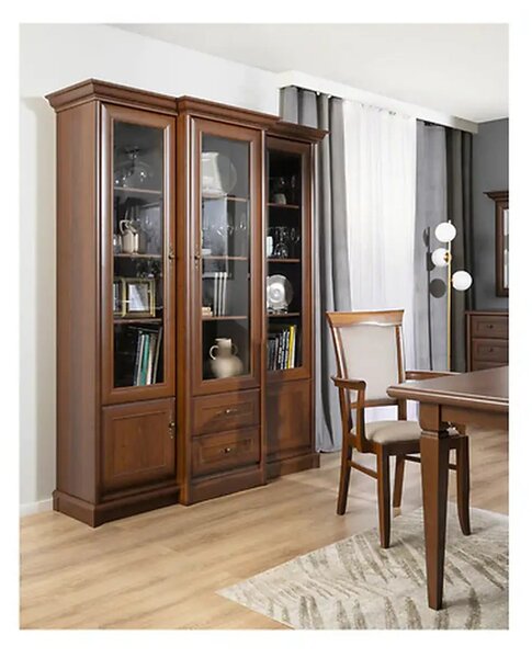 Vitrina KENT, castan, PAL/sticla securizata, 168x43/50x205 cm