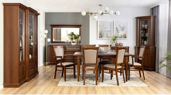 Vitrina KENT, castan, PAL/sticla securizata, 168x43/50x205 cm