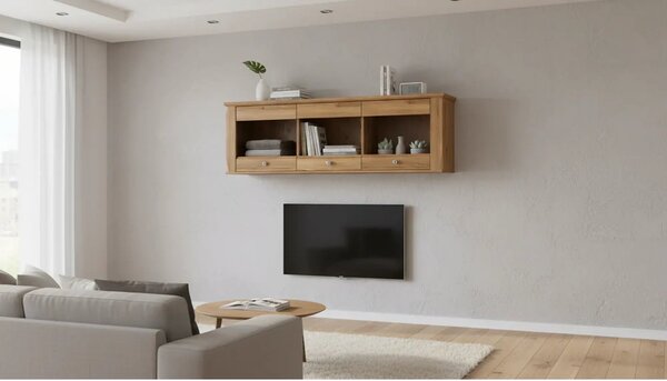 Vitrina BERGEB SFW3W, stejar, PAL/sticla securizata, 156x34x50 cm