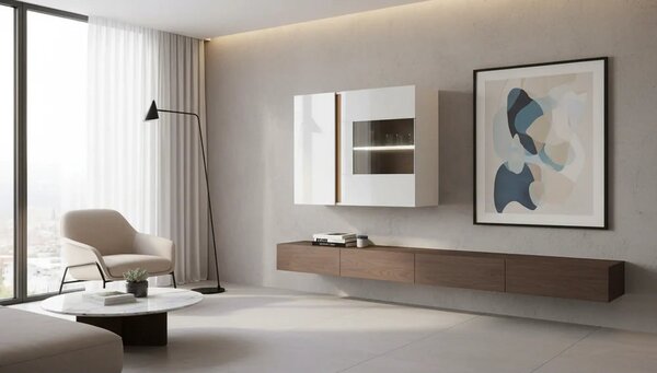 Vitrina CITY, alb/stejar, PAL melaminat/sticla, 97x40x83 cm