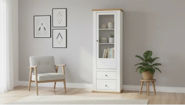 Vitrina LEON MZ4, alb/stejar deschis, PAL laminat, 70x40x200 cm