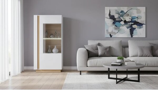 Vitrina CITY, alb/stejar, PAL melaminat/sticla, 72x40x154 cm