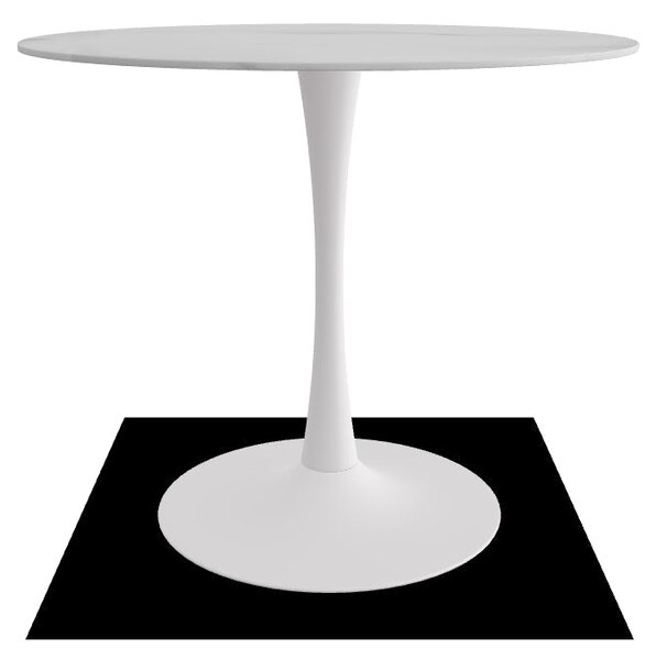 Masa ESPERO, alb cu efect de marmura/alb, ceramica/metal, 90x90x75 cm