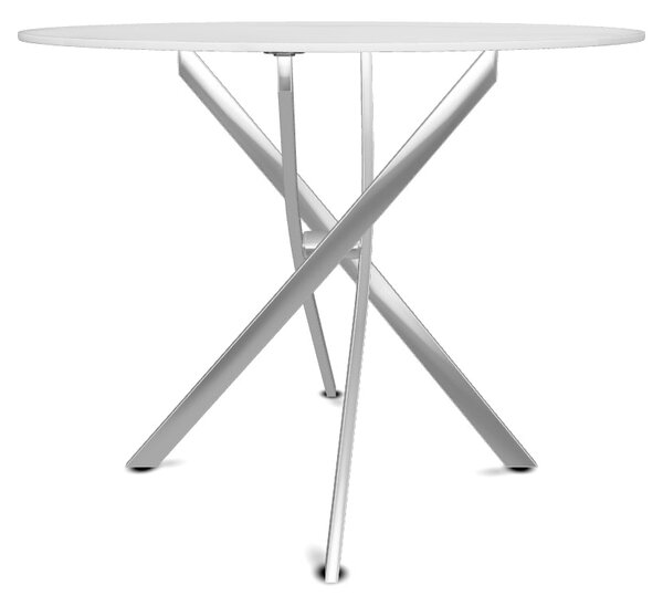 Masa AGIS, alb cu efect de marmura, sticla/metal, 90x90x73 cm