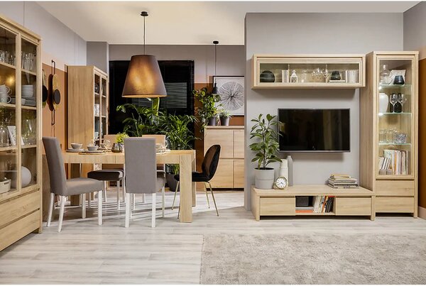 Vitrina KASPIAN, stejar sonoma, PAL/sticla, 56x41x201 cm
