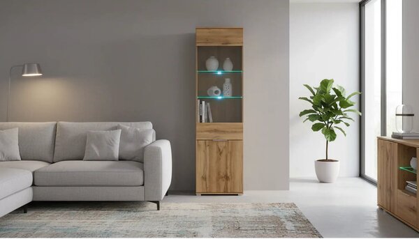 Vitrina ZELE, stejar wotan, PAL laminat, 56x41x195 cm