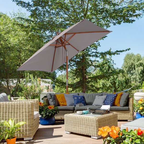 Outsunny Umbrelă de Soare Reglabilă pentru Grădină, Cadru din Lemn, 2x1.5m, Gri | Aosom Romania