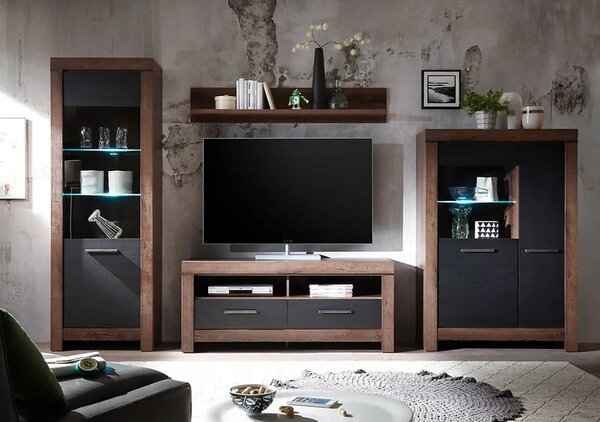 Vitrina BALIN, stejar, PAL/sticla, cu iluminare LED, 68x40x197 cm