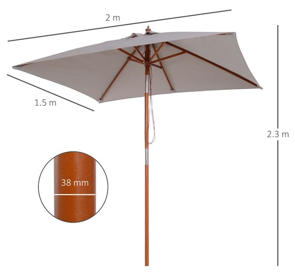 Outsunny Umbrelă de Soare Reglabilă pentru Grădină, Cadru din Lemn, 2x1.5m, Gri | Aosom Romania