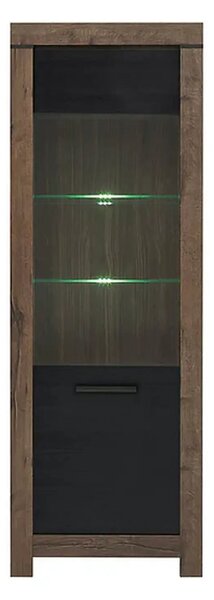 Vitrina BALIN, stejar, PAL/sticla, cu iluminare LED, 68x40x197 cm
