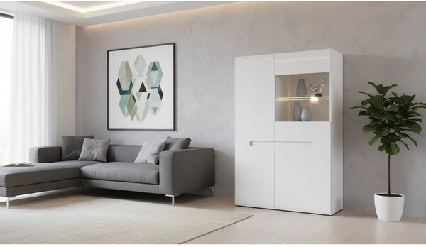 Vitrina AZTECA TRIO, alb, PAL/sticla, cu iluminare LED, 90x41x145 cm