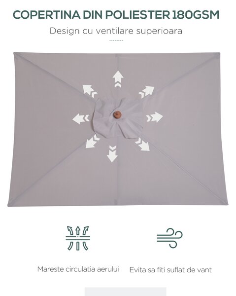 Outsunny Umbrelă de Soare Reglabilă pentru Grădină, Cadru din Lemn, 2x1.5m, Gri | Aosom Romania