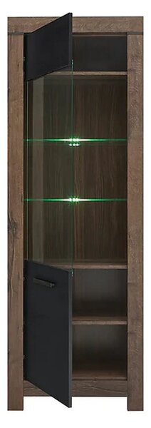 Vitrina BALIN, stejar, PAL/sticla, cu iluminare LED, 68x40x197 cm