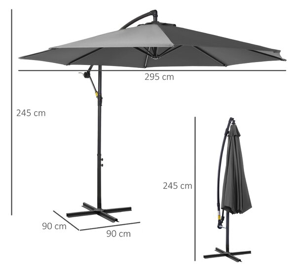 Outsunny Umbrelă Descentralizată pentru Exterior, Gri, Manivelă, Oțel și Poliester Anti-UV, Φ300x250cm | Aosom Romania