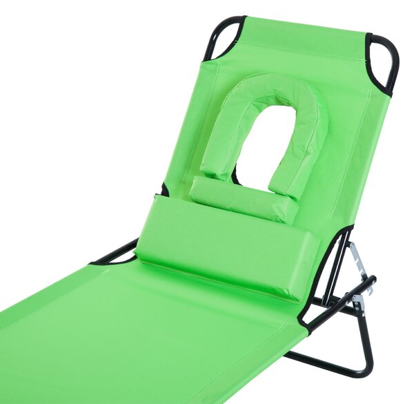 Sezlong Pliabil cu Orificiu pentru Fata si Perne Outsunny, pentru Gradina, Plaja si Camping, Verde | Aosom Romania