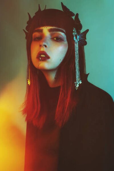 Fotografie de artă Redhead gothic model in black dress in studio., iiievgeniy, (26.7 x 40 cm)