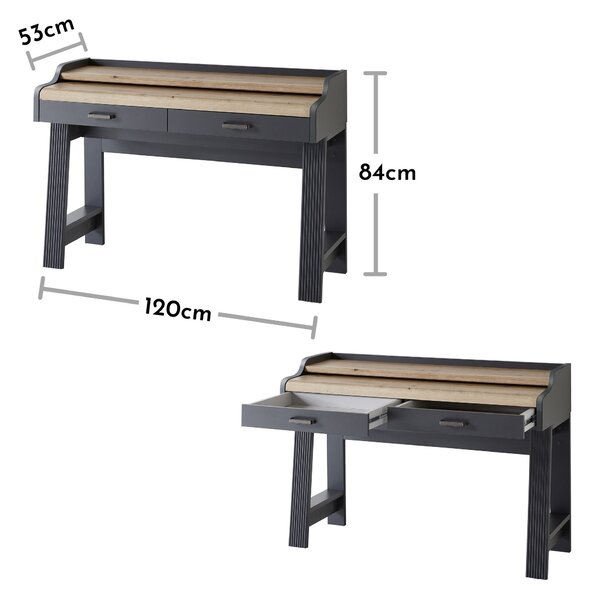 Birou JASMIN, gri grafit/stejar artisan, PAL, 120x53x84 cm