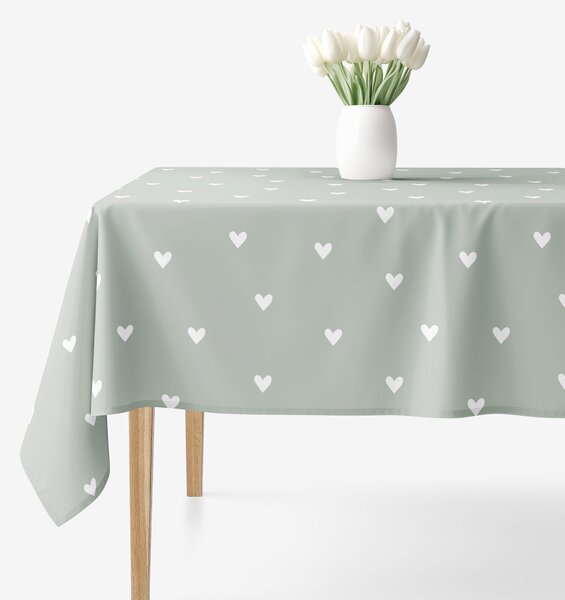 Goldea față de masă 100% bumbac - inimioare pe verde salvie 100 x 100 cm