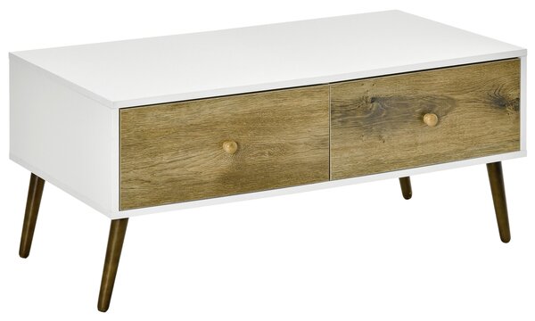 Masuta de Salon HOMCOM in Stil Nordic, Masuta Joasa din Lemn cu 4 Sertare, Dulapior Design, pentru Sufragerie si Camera, Alb si Culoarea Lemnului